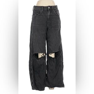 NWOT Black Distressed Wide Leg High Rise Jeans